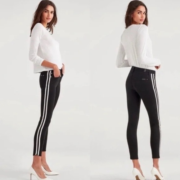 7 For All Mankind B air The Ankle Skinny Jeans Black White Leather Stripes - Picture 2 of 9